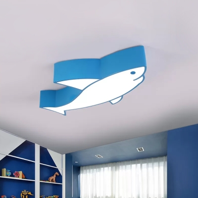 Shark Children Room Ceiling Flush Mount Acrylic LED Cartoon Flush Lamp Fixture in Red/Blue/Green