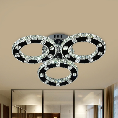 Simple Circle Flush Mount Ceiling Light Clear Crystal Living Room LED Flushmount in Stainless-Steel