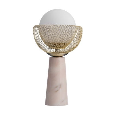 Sphere Opal Glass Night Light Macaron 1-Head Gold Table Lamp for Living Room with Bowl Wire Mesh Design