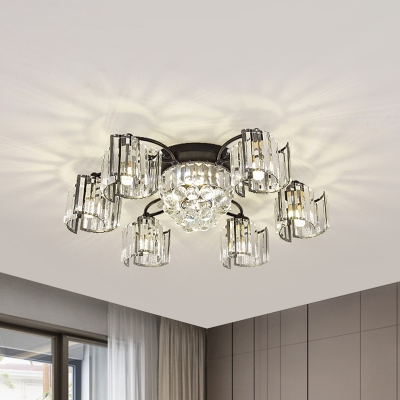 Spiral Round Semi Mount Light Contemporary Clear Crystal 4/6-Light Bedroom Ceiling Lamp in Black