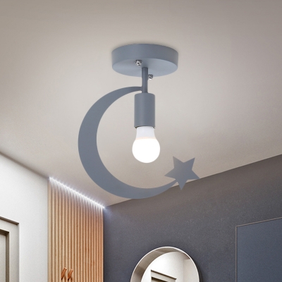 Star and Crescent Corridor Flushmount Metal 1 Head Modernism Ceiling Light with Bare Bulb in Grey/Gold