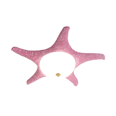 Starfish Close to Ceiling Lamp Modernist Resin Pink/Yellow/Blue LED Flushmount with Dome White Glass Shade, Warm/White Light
