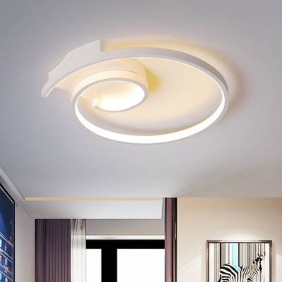 Swirling Circle Metal Ceiling Lamp Simplicity Black/White LED Flush Mount in Warm/White Light, 16.5