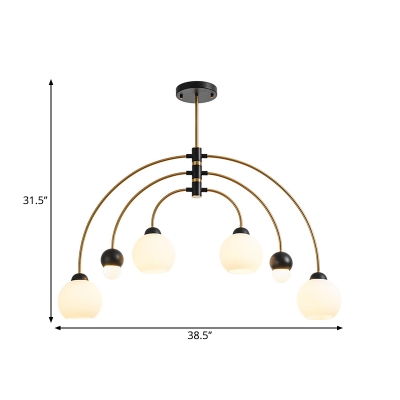 4/6 Bulbs Black Ball Chandelier Contemporary Frosted Glass Ceiling Pendant in Warm/White Light