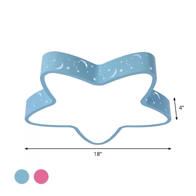 Acrylic Star Flush Mount Lamp Simple LED Ceiling Fixture with Crescent Pattern in Pink/Light Blue