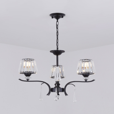 Black Cone Hanging Chandelier Modernism 3 Heads Clear Crystal Pendant Lamp for Bedroom
