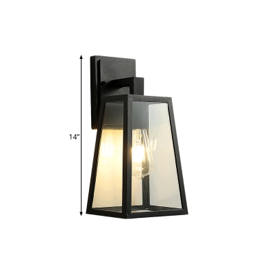 Black Trapezoid Wall Mount Lamp Warehouse Clear Glass 1 Head Outdoor Sconce Wall Lighting