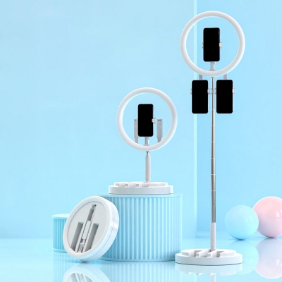 Black/White/Pink LED Hoop Fill Light Modernism Metallic USB Vanity Lamp with Phone Support Design