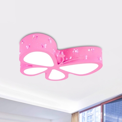 Butterfly Drawing Room Ceiling Lamp Acrylic Kids Style LED Flush Mount Fixture in Pink/Blue/Orange, Warm/White Light