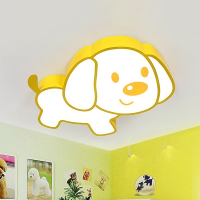 Cartoon Puppy Ceiling Lamp Acrylic Children Bedroom LED Flush Mount Light Fixture in Yellow