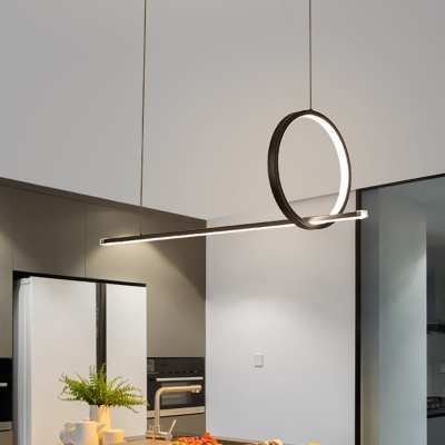 Circle Dining Room Hanging Island Light Metal LED Modernism Pendant Lamp in Black