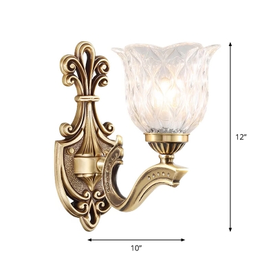 Clear Prism Glass Brass Wall Lighting Scalloped 1/2 Lights Countryside Surface Wall Sconce