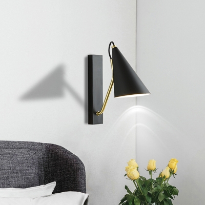 Conical Wall Lighting Ideas Minimalism Metallic 1 Light Black Wall Mounted Lamp with Oblong Backplate