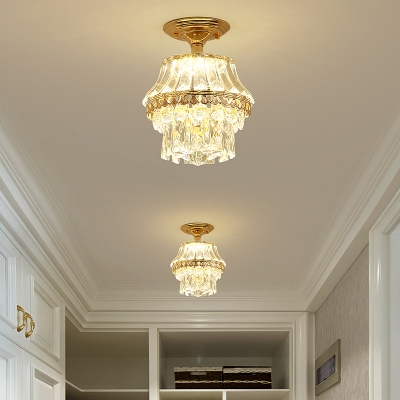 Crystal Block Semi Mount Lighting Minimalist LED Gold Ceiling Mounted Fixture for Corridor