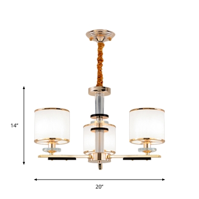 Cylinder Ceiling Suspension Lamp Modern Opal Glass 3-Light Living Room Chandelier in Gold