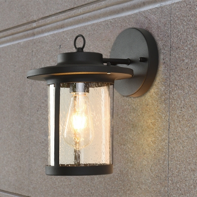 Cylinder Water Glass Sconce Wall Light Antiqued 1 Bulb Patio Wall Mounted Lamp in Black/Brass