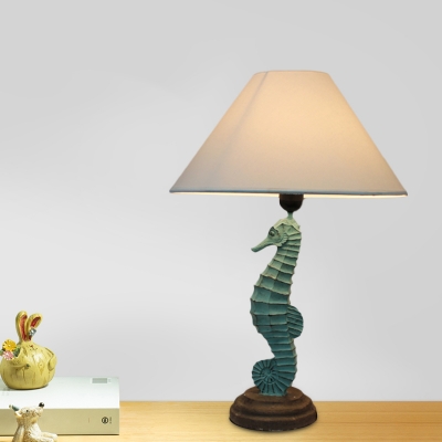 Flared Table Light Simplicity Fabric 1 Head Red/Dark/Sky Blue Night Lighting with Sea Horse Base