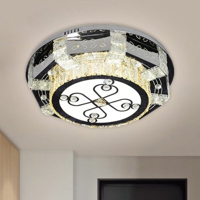 Geometric Clear Crystal Block Flushmount Contemporary LED Black Close to Ceiling Lamp