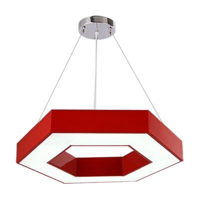 Hexagon Ring Playroom Ceiling Pendant Acrylic LED Modernist Chandelier Lighting in Yellow/Red/Blue