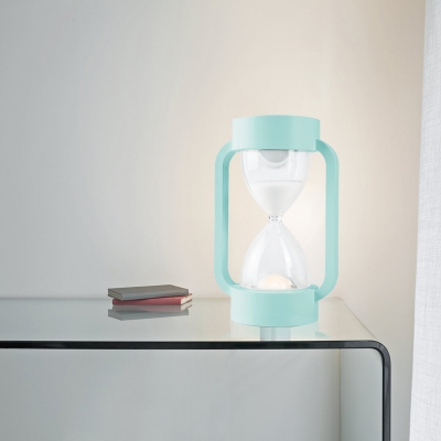 Hourglass Bedside Nightstand Light ABS Macaron Battery Powered LED Table Lamp in White/Pink/Blue