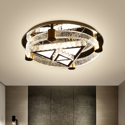 K9 Crystal Triangle Semi Flush Mount Contemporary LED Chrome Ceiling Light Fixture with Circle Design