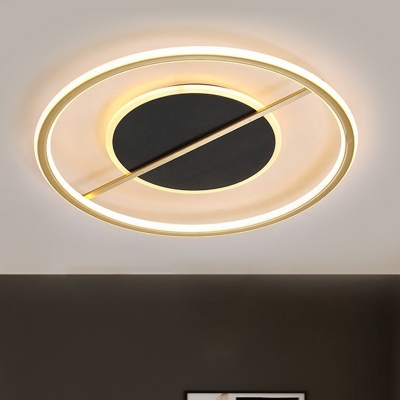 LED Bedroom Flush Lamp Fixture Simple Black Ceiling Flush Mount with Ring Metal Shade in Warm/White Light, 16