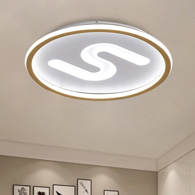 LED Bedroom Flush Mount Lighting Simple Black/Gold Ceiling Fixture with Circular Acrylic Shade in Warm/White Light