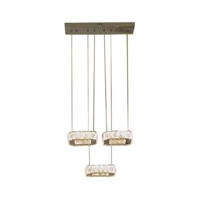 LED Dining Room Multi Pendant Light Contemporary Silver Down Lighting with Square Clear Beveled Crystal Shade