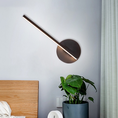 Linear Wall Mount Lighting Simple Metal LED Bedside Wall Lamp with Rectangle/Round Backplate in Black, Warm/White Light