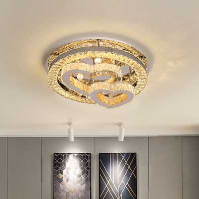 Loving Heart Beveled Crystal Ceiling Light Contemporary LED Chrome Flush Mount Lamp for Bedroom