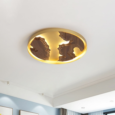 Massif Design Round Ceiling Light Contemporary Wood White/Gold LED Flush Mounted Lighting, 16