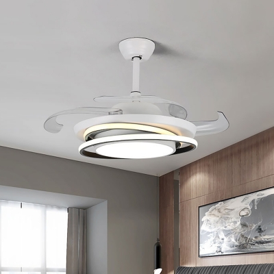 Metal Ring 3-Blade Pendant Fan Lamp Minimalism LED Semi Flush Mount Light in White, 42