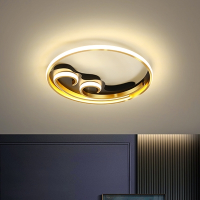 Metal Sea Wave Ceiling Mounted Fixture Nordic LED Flush Mount Light in Gold/Black and Gold for Bedroom