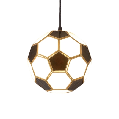 Modern Soccer Drop Pendant White and Black/Red/Yellow Glass 1 Light Dining Room Hanging Light Kit