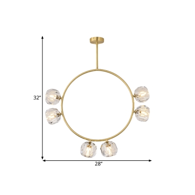 Modernist 3/6 Bulbs Semi Flush Lamp Gold Spherical Ceiling Fixture with Cut Crystal Shade