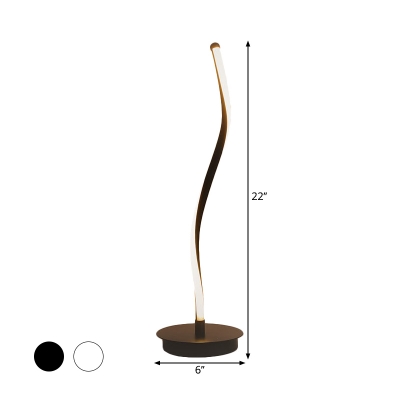 Modernity LED Reading Lamp White/Black Spiral Night Lighting with Metallic Shade for Study Room