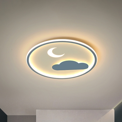 Moon and Cloud Ceiling Fixture Kids Style LED Nursery Flush Mount Lighting in Blue, Warm/White Light