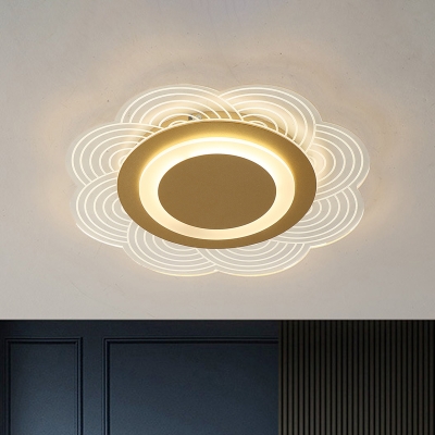 Nordic Style LED Flush Mount Gold Flower Ceiling Light Fixture with Acrylic Shade in Warm/White Light