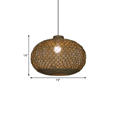 Rope Spherical Lantern Ceiling Pendant Classic Single Bulb Down Lighting in Flaxen for Dining Room