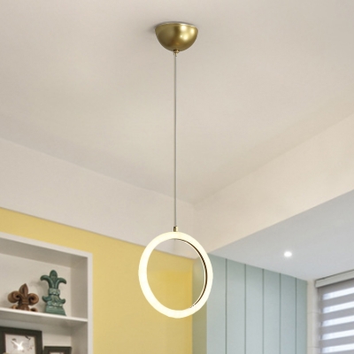 Round Dining Room Pendant Chandelier Acrylic 1/3-Light Modern Ceiling Hang Fixture in Gold
