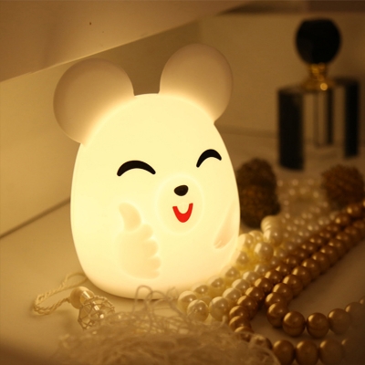 Soft Smiling Mouse Touch Night Light Kids Silica Gel White USB LED Table Lighting with Clap Color Changing Function