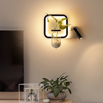 Square Metallic Wall Sconce Modern LED Black Wall Mounted Lamp with Oval Clear Glass Design in Warm/White Light