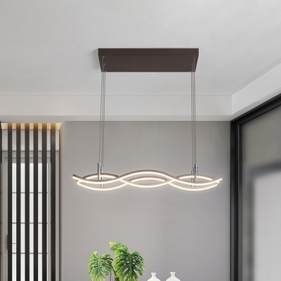 Swirl Wave Island Pendant Minimal Metal Dining Room LED Chandelier Light in Coffee, Warm/White Light