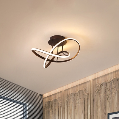 Swirl Wave Semi Flush Light Fixture Modern Metal LED Bedroom Ceiling Lighting in Black/White/Coffee