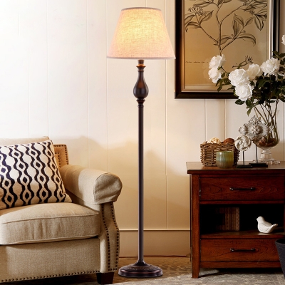 Tapered Fabric Floor Lighting Countryside 1-Head Living Room Standing Lamp in Apricot