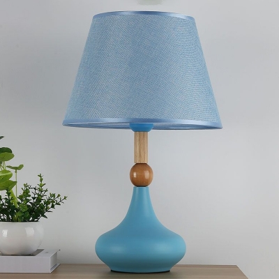 Tapered Nightstand Lighting Cartoon Fabric 1 Head Grey/Pink/Blue Night Lamp with Urn Base for Bedside