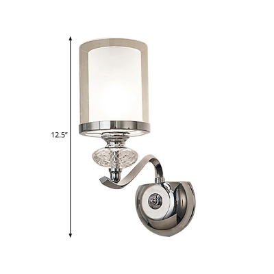 1/2-Bulb Chrome Dual Cylinder Wall Lamp Minimalism Clear and Opaline Glass Wall Mounted Light