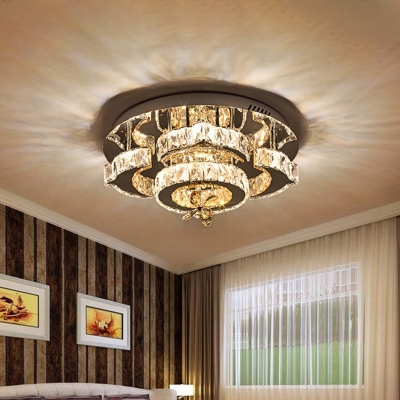 2-Tier Semi Mount Lighting Simple Beveled Crystal LED Chrome Ceiling Fixture for Bedroom