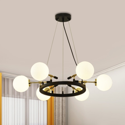 6 Heads Black Global Ceiling Lamp Modernism Frosted Glass Chandelier Light Fixture