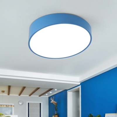 Acrylic Bevel-Edge Round Ceiling Flush Nordic LED Flush Mount Light in Red/Yellow/Blue for Study Room